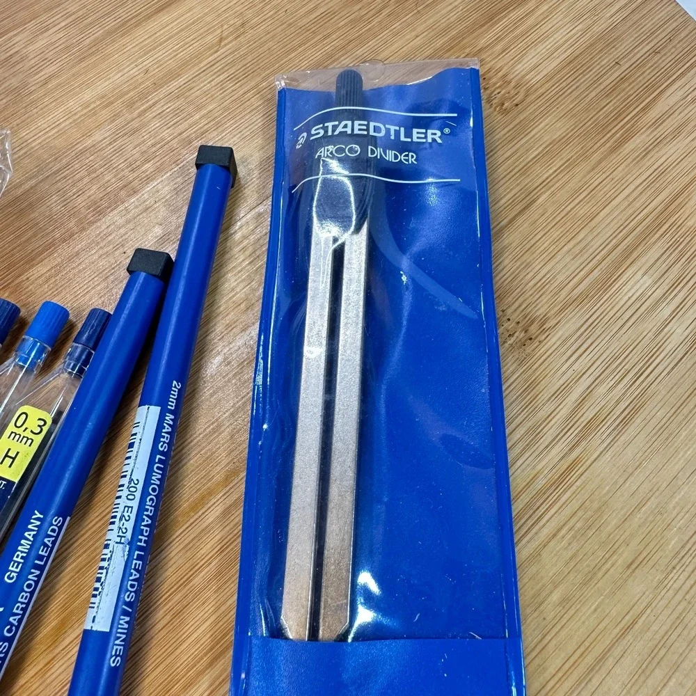 Vintage Drafting Supply Kit Staedtler Mars Lead Brush Pentel 0.5 Tape Bow Divide